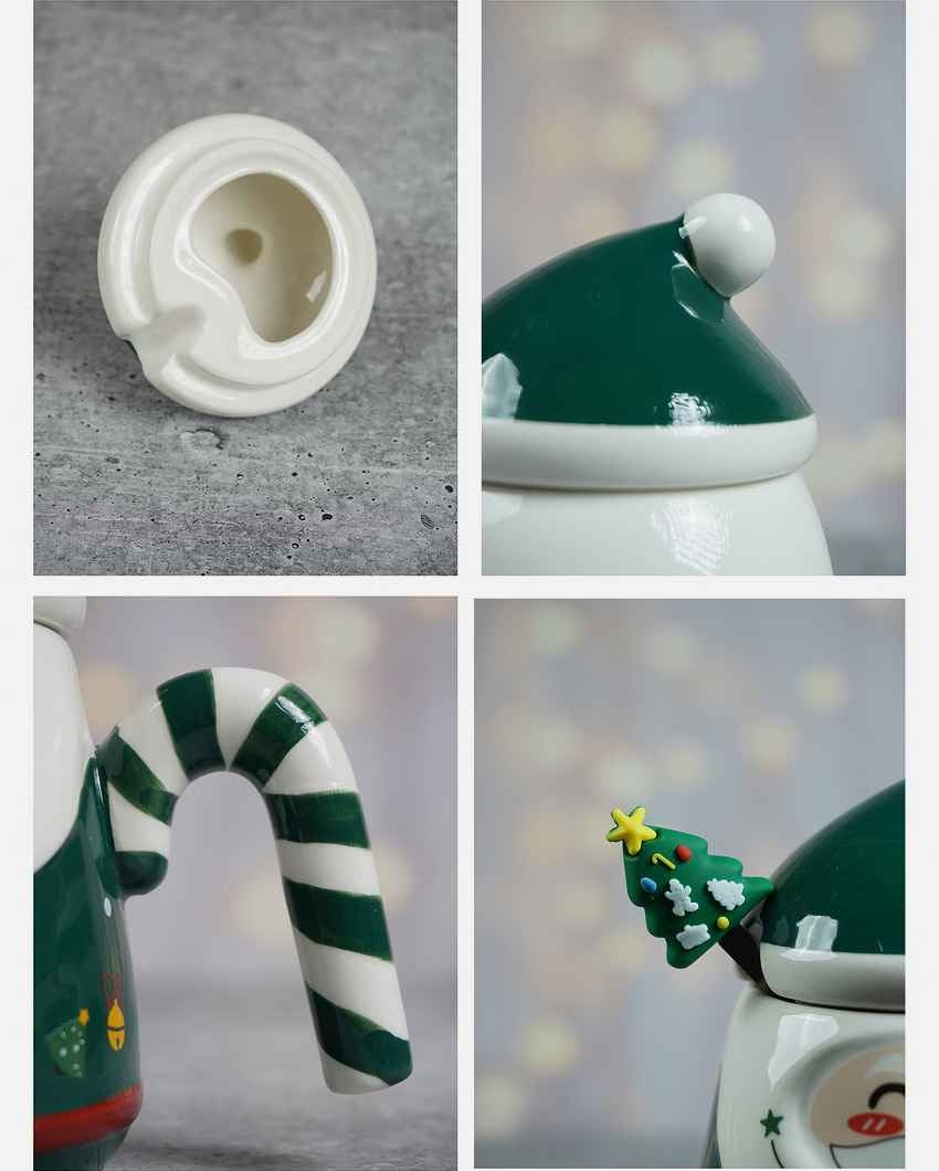 Green Santa Candy Cane Handle Christmas Coffee Mug with Spoon Set | 6 x 5 x 6 inches