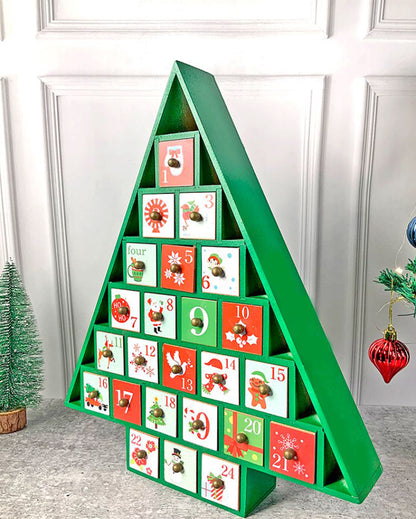 Wooden Green Tree Shape Advent Calendar For Christmas | 16 x 15 x 3 inches