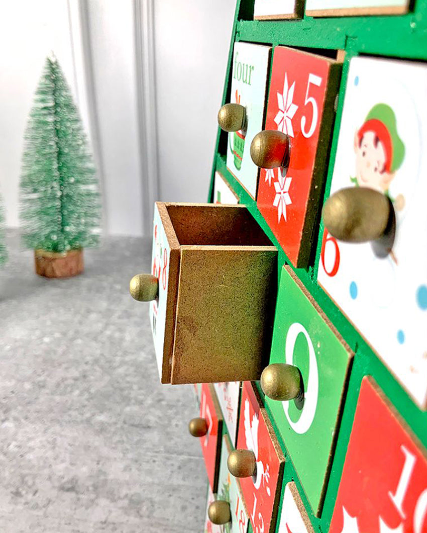 Wooden Green Tree Shape Advent Calendar For Christmas | 16 x 15 x 3 inches