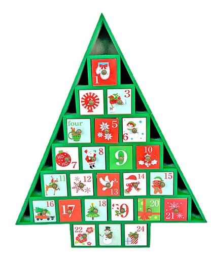 Wooden Green Tree Shape Advent Calendar For Christmas | 16 x 15 x 3 inches