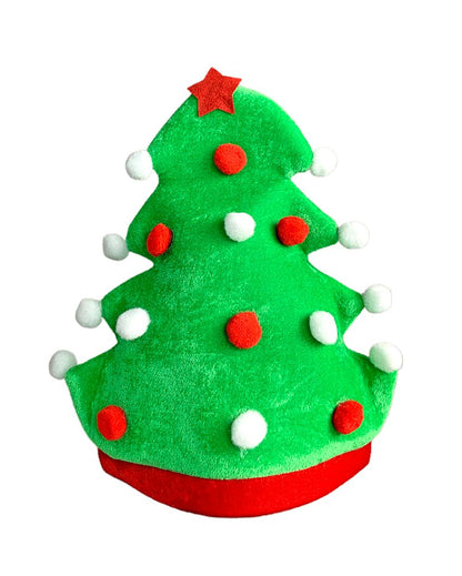 Pompom Tree Shaped Plush Velvet Christmas Party Hat | 12 x 14 inches