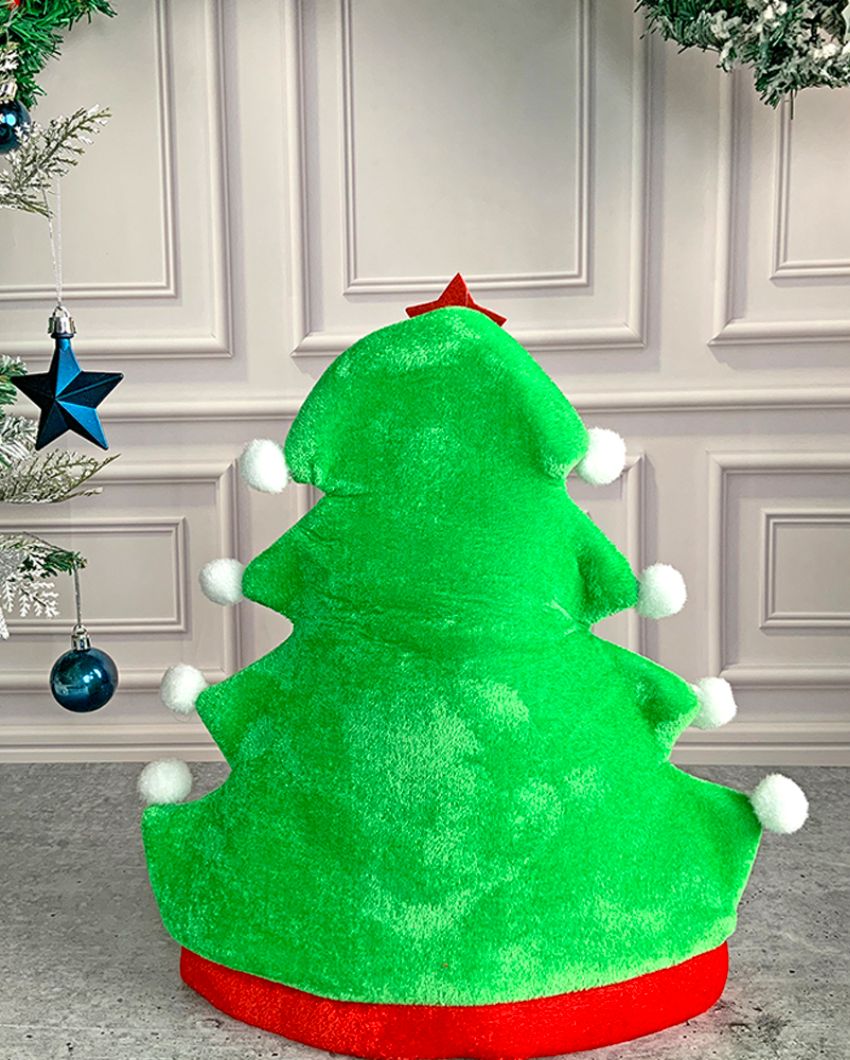 Pompom Tree Shaped Plush Velvet Christmas Party Hat | 12 x 14 inches