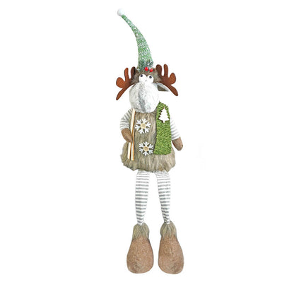 Grey Sitting Long Legs Reindeer With Ski Boards Table Christmas Decoration | 8 x 34 inches