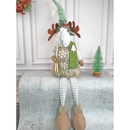 Grey Sitting Long Legs Reindeer With Ski Boards Table Christmas Decoration | 8 x 34 inches