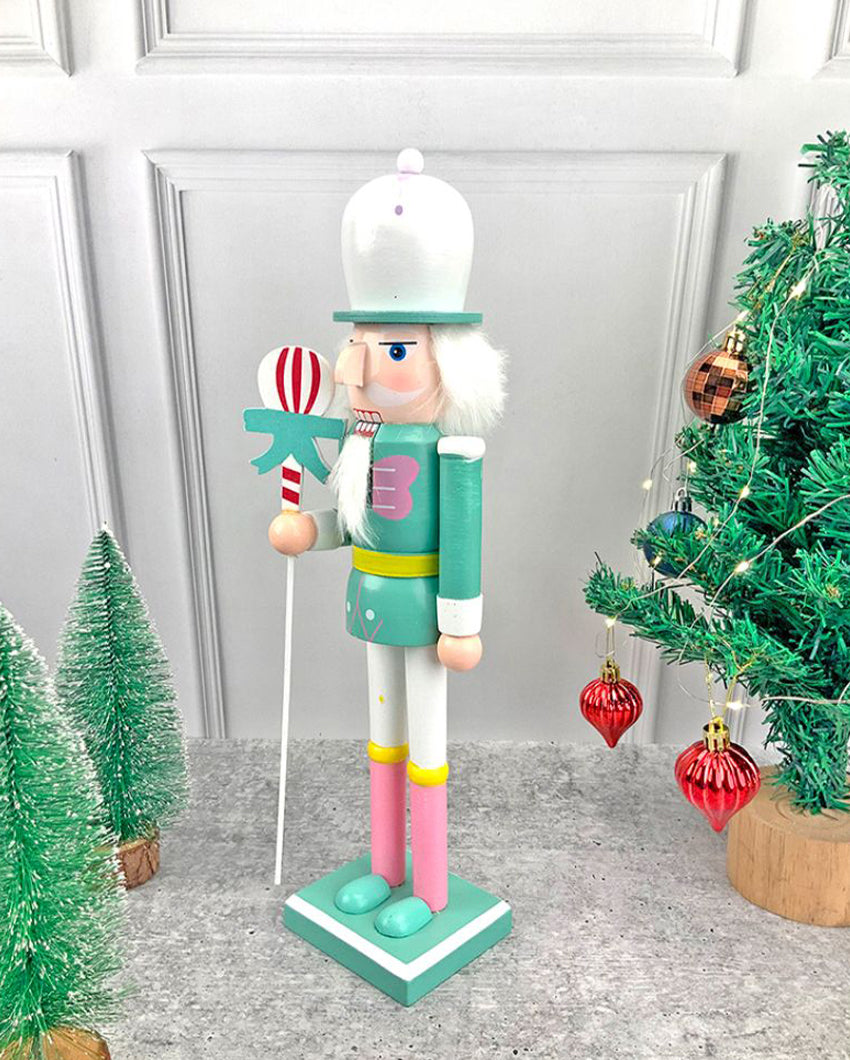 Wooden Pastel Green Baloon Nutcracker Self Standing Christmas Table Décor | 16 x 4 inches