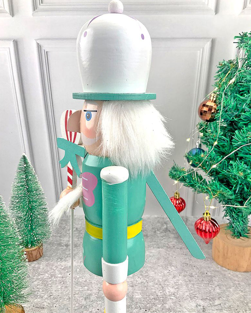 Wooden Pastel Green Baloon Nutcracker Self Standing Christmas Table Décor | 16 x 4 inches