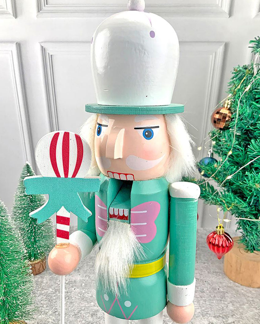 Wooden Pastel Green Baloon Nutcracker Self Standing Christmas Table Décor | 16 x 4 inches