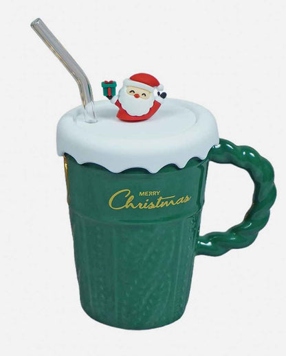 Green Self Knit Ceramic Mug Christmas Coffee Mug with 3D Tree Lid | 5 x 4 x 6 inches