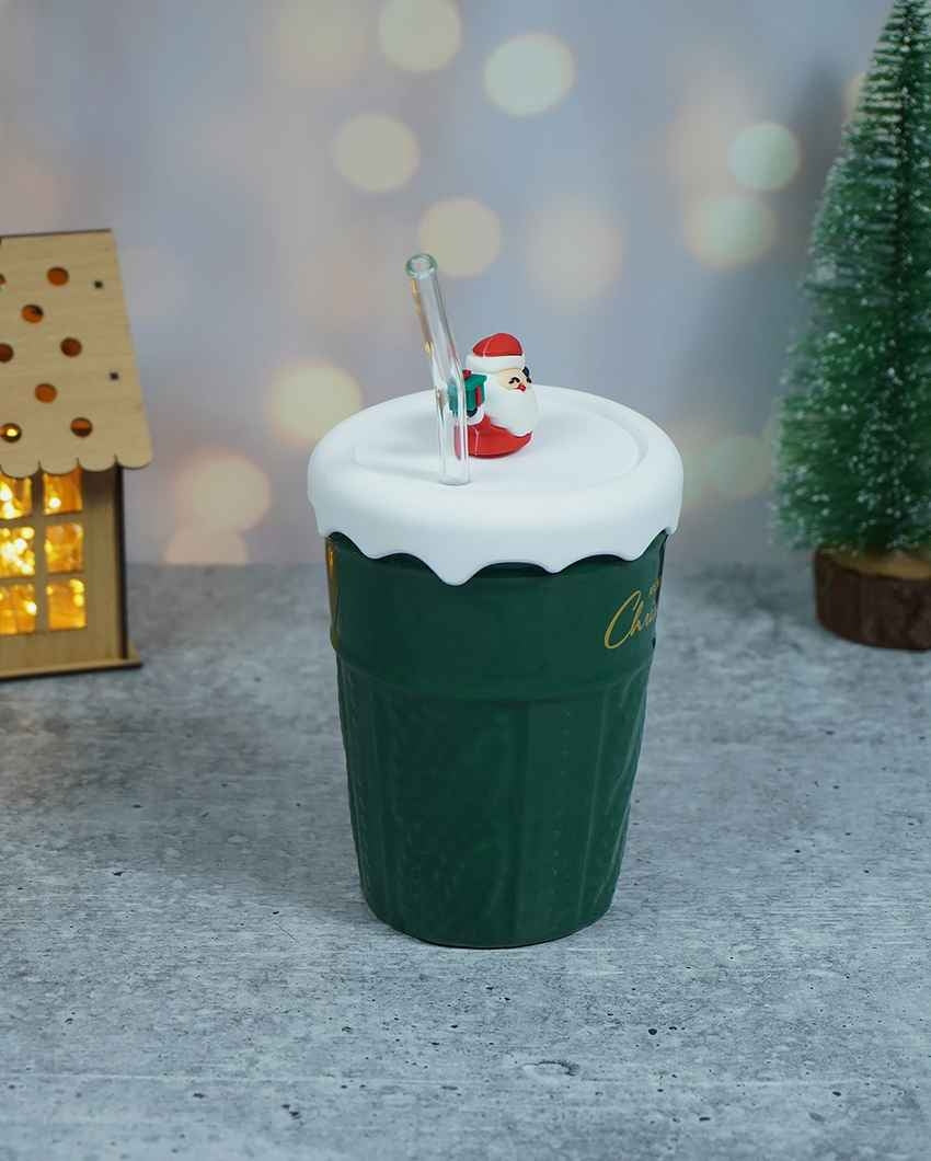 Green Self Knit Ceramic Mug Christmas Coffee Mug with 3D Tree Lid | 5 x 4 x 6 inches