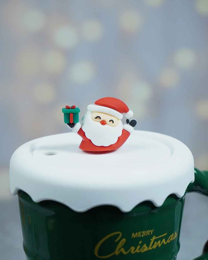 Green Self Knit Ceramic Mug Christmas Coffee Mug with 3D Tree Lid | 5 x 4 x 6 inches