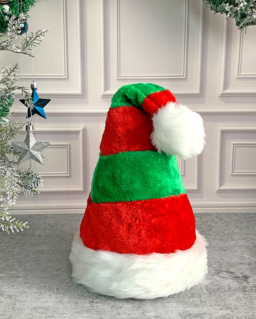 Stripes Furry Plush Velvet Christmas Party Hat | 12 x 14 inches