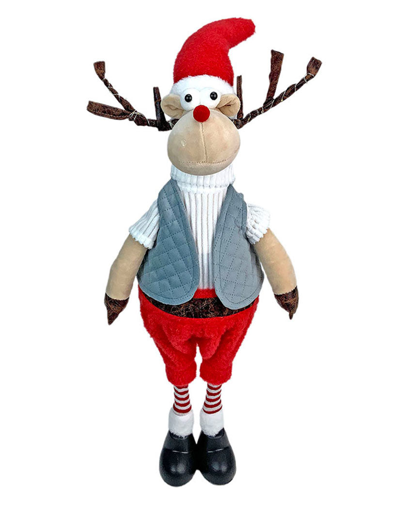 Grey Coat Rudolf Reindeer With Led Light Horns Christmas Decor | 12 x 12 x 27 inches