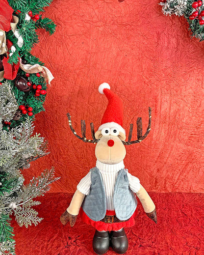 Grey Coat Rudolf Reindeer With Led Light Horns Christmas Decor | 12 x 12 x 27 inches