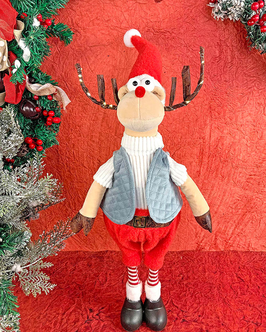 Grey Coat Rudolf Reindeer With Led Light Horns Christmas Decor | 12 x 12 x 27 inches