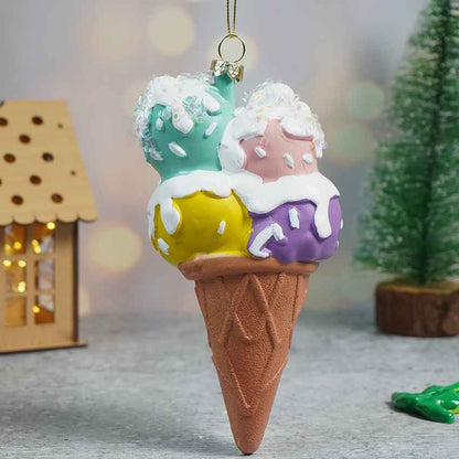 Glitter Ice Cream Scoops with Frosting Christmas Ornament Decoration | 3 x 6 inches