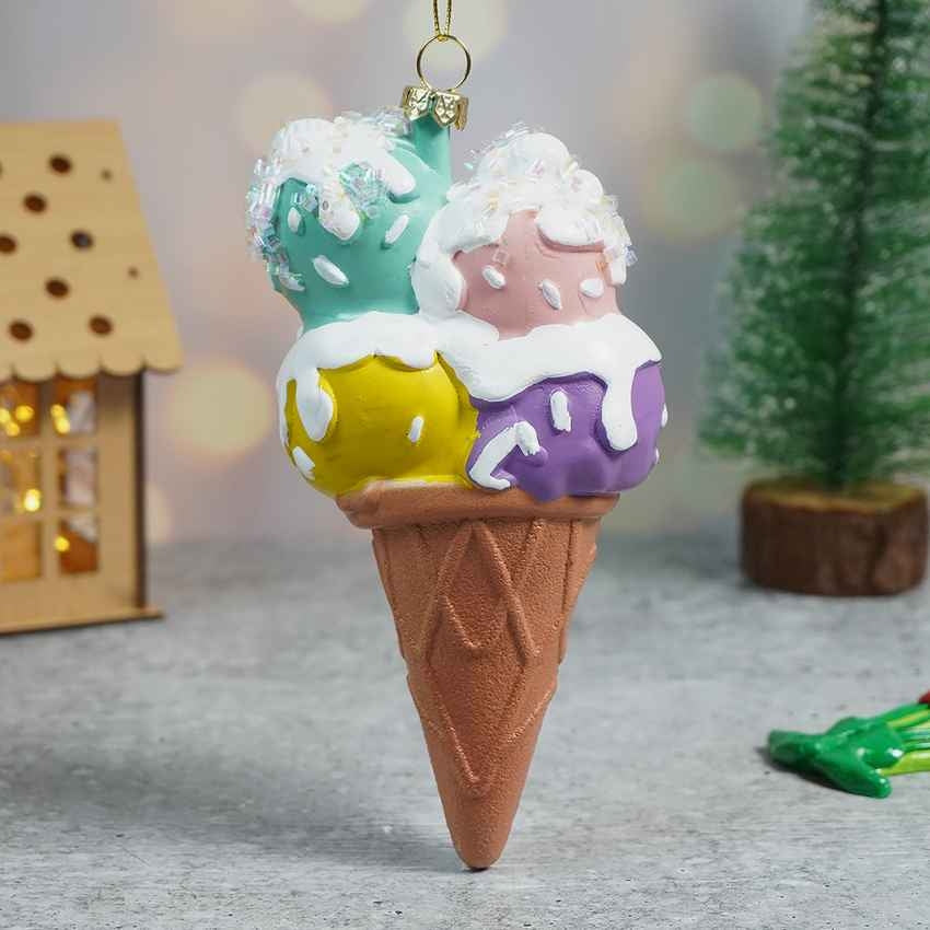 Glitter Ice Cream Scoops with Frosting Christmas Ornament Decoration | 3 x 6 inches