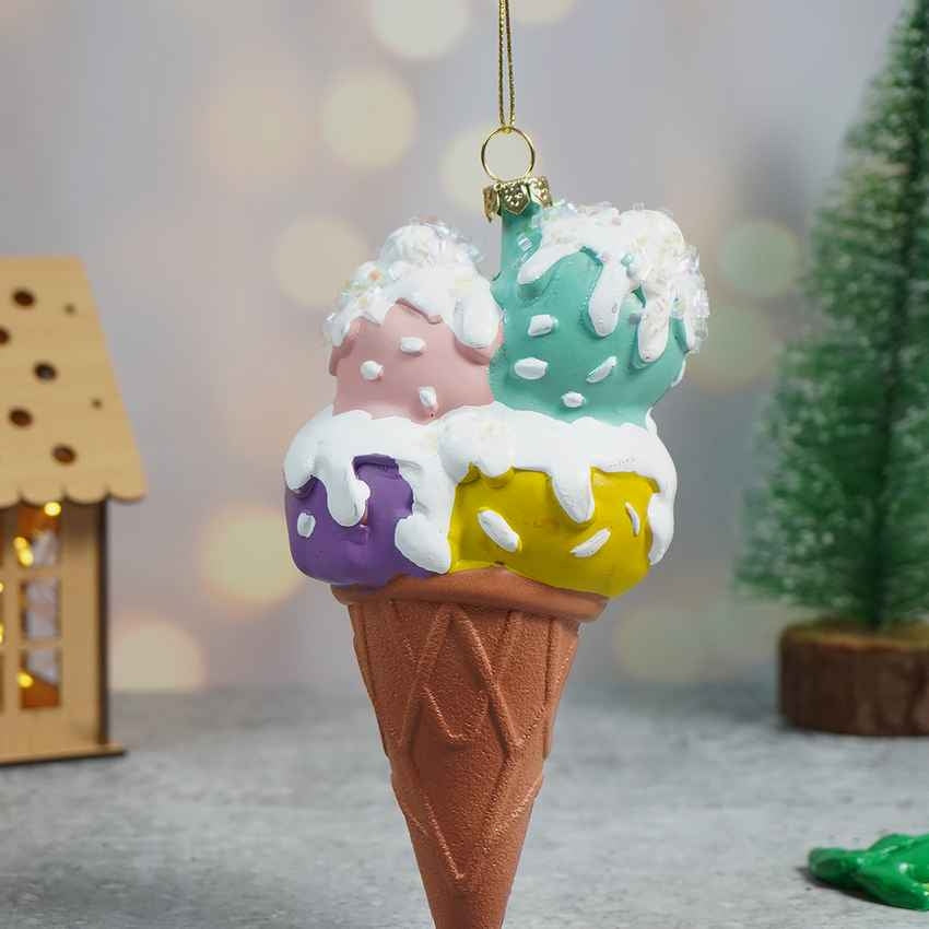 Glitter Ice Cream Scoops with Frosting Christmas Ornament Decoration | 3 x 6 inches