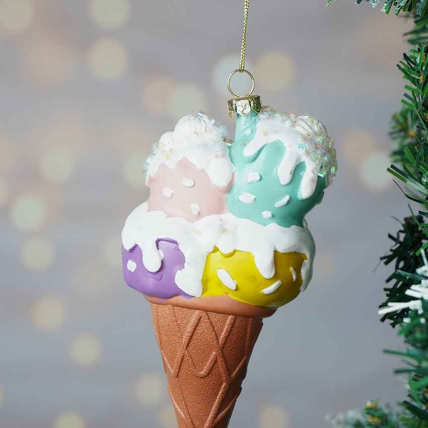 Glitter Ice Cream Scoops with Frosting Christmas Ornament Decoration | 3 x 6 inches