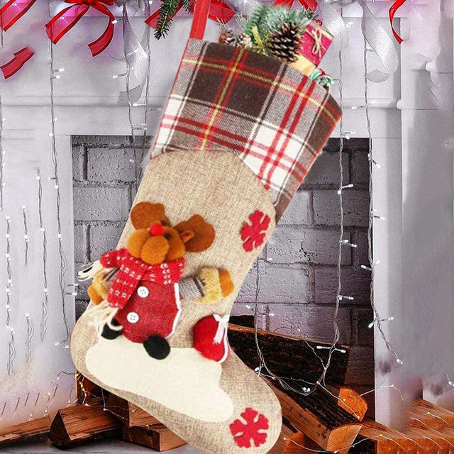 Delightful Cream Jute & Checks Rudolf and Gift Table Decorative | 22 x 10 x 5 inches