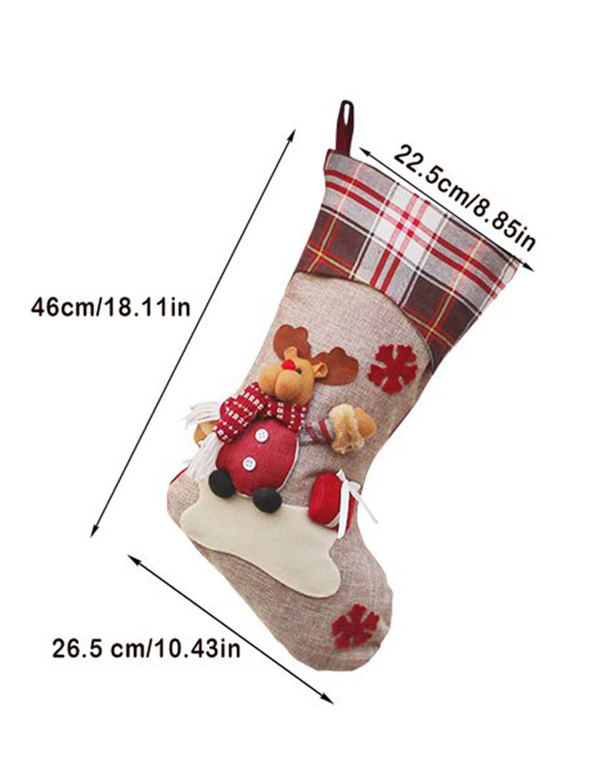 Delightful Cream Jute & Checks Rudolf and Gift Table Decorative | 22 x 10 x 5 inches