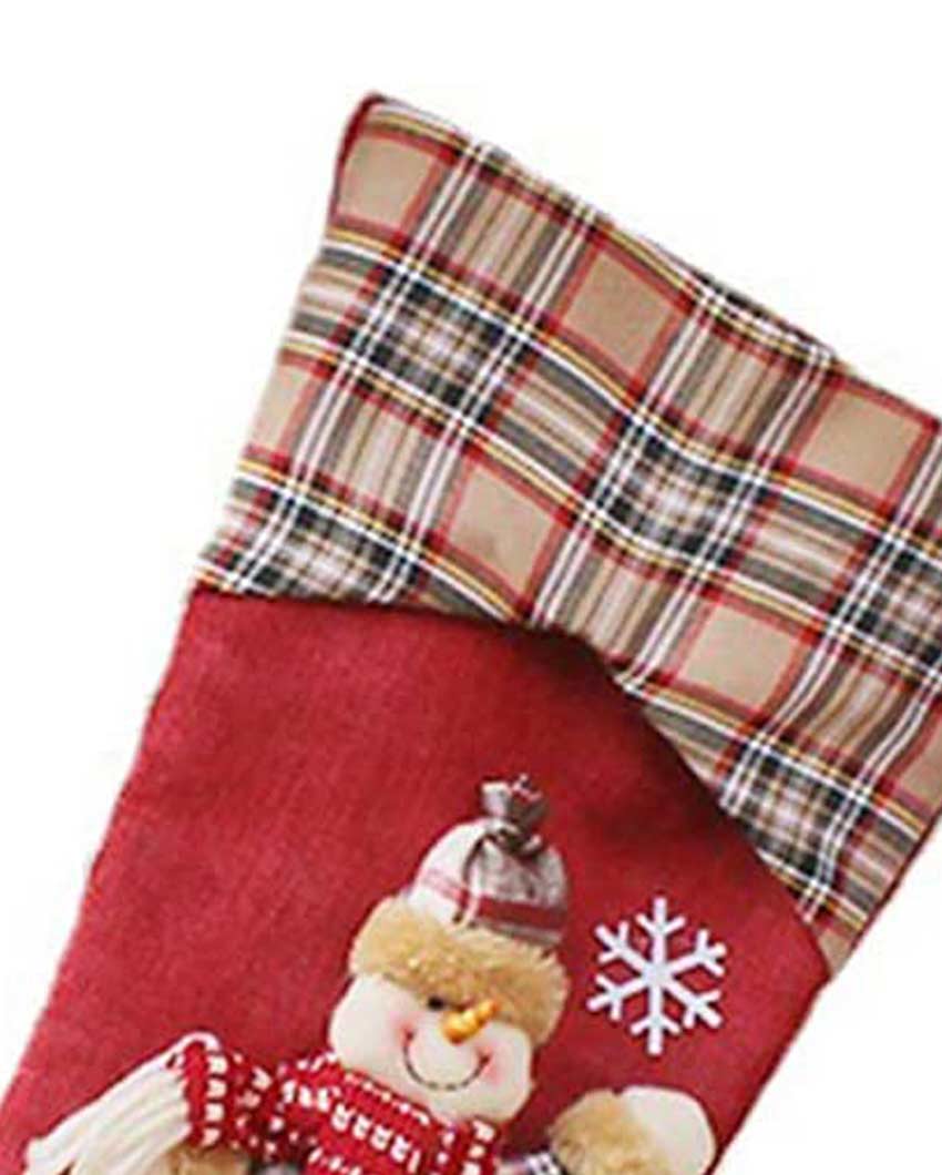 Rustic Red Jute & Checks Olaf and Gift Table Decorative | 22 x 10 x 5 inches