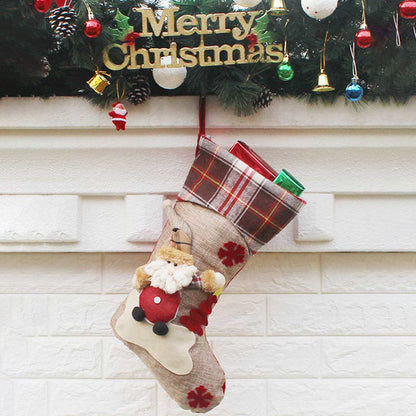 Joyful Cream Jute & Checks Santa and Tree Table Decorative | 22 x 10 x 5 inches