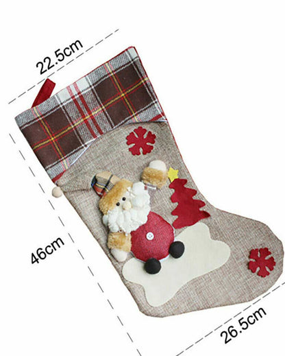 Joyful Cream Jute & Checks Santa and Tree Table Decorative | 22 x 10 x 5 inches