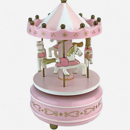 Pink Rotating Carousel Wind Up Musical Box Decoration | 4 x 7 inches