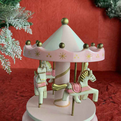 Pink Rotating Carousel Wind Up Musical Box Decoration | 4 x 7 inches