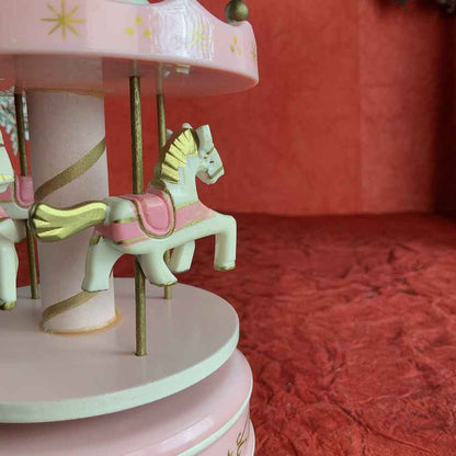 Pink Rotating Carousel Wind Up Musical Box Decoration | 4 x 7 inches