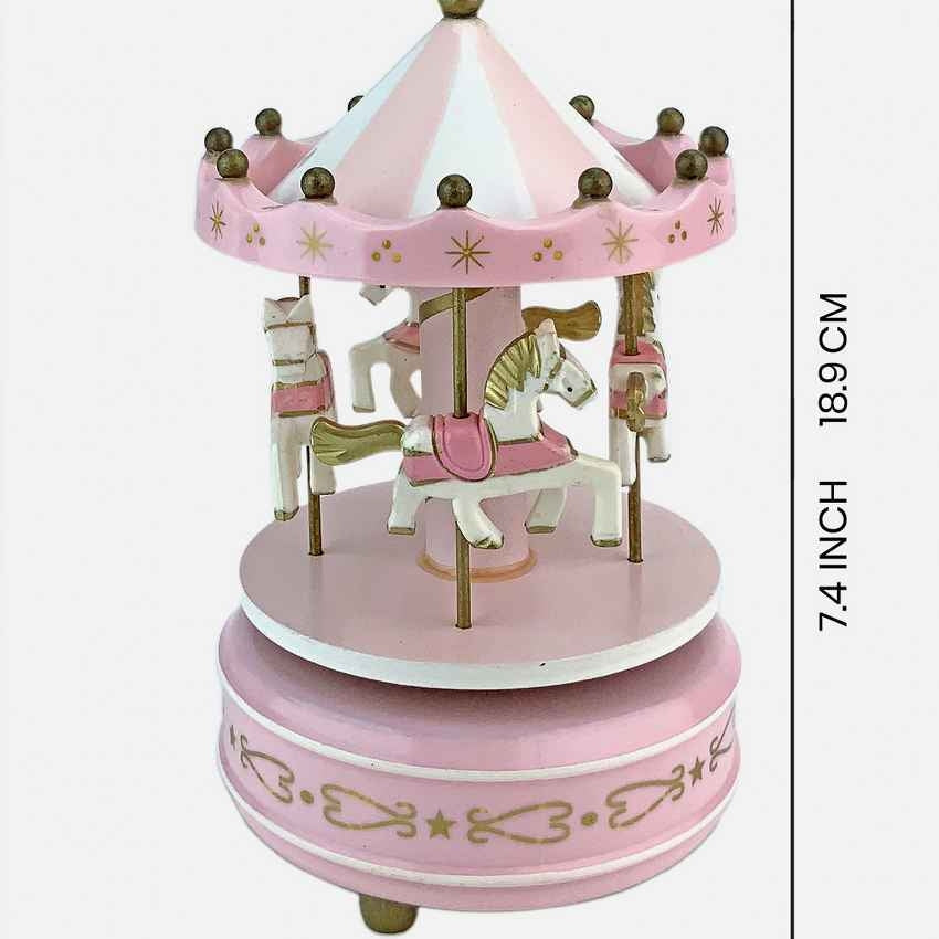 Pink Rotating Carousel Wind Up Musical Box Decoration | 4 x 7 inches