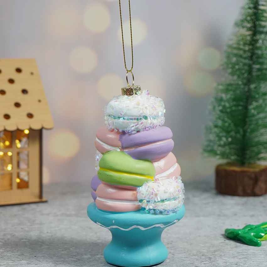 Glitter Macaroons Stacked with Shimmer Christmas Ornament Decoration | 3 x 6 inches