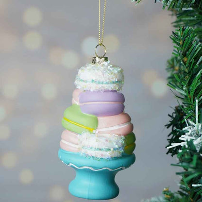 Glitter Macaroons Stacked with Shimmer Christmas Ornament Decoration | 3 x 6 inches