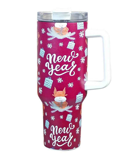 Maroon Christmas Vacuum Insulated Tumbler with Straw Cup | 6 x 4 x 11 inches | 1 Liter