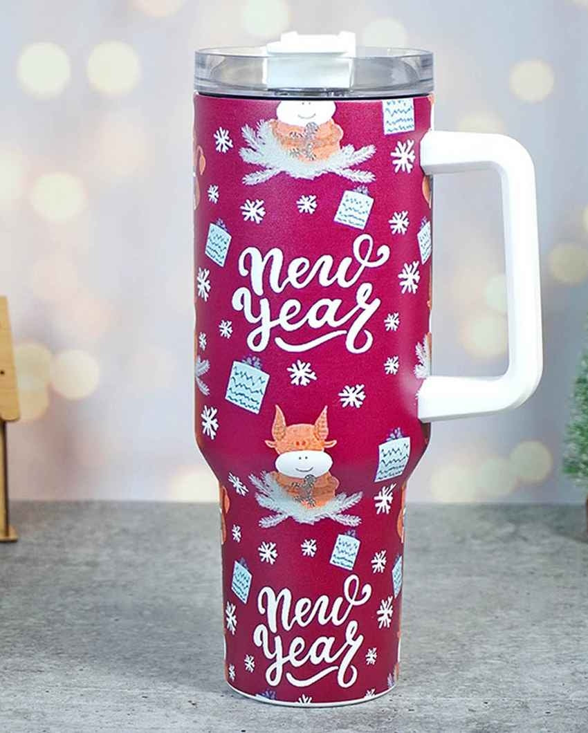 Maroon Christmas Vacuum Insulated Tumbler with Straw Cup | 6 x 4 x 11 inches | 1 Liter