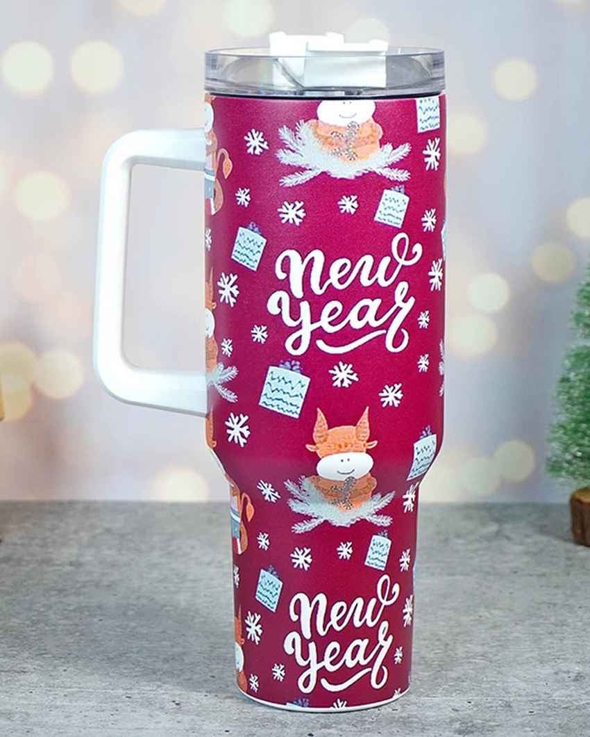 Maroon Christmas Vacuum Insulated Tumbler with Straw Cup | 6 x 4 x 11 inches | 1 Liter