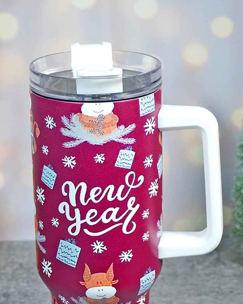 Maroon Christmas Vacuum Insulated Tumbler with Straw Cup | 6 x 4 x 11 inches | 1 Liter