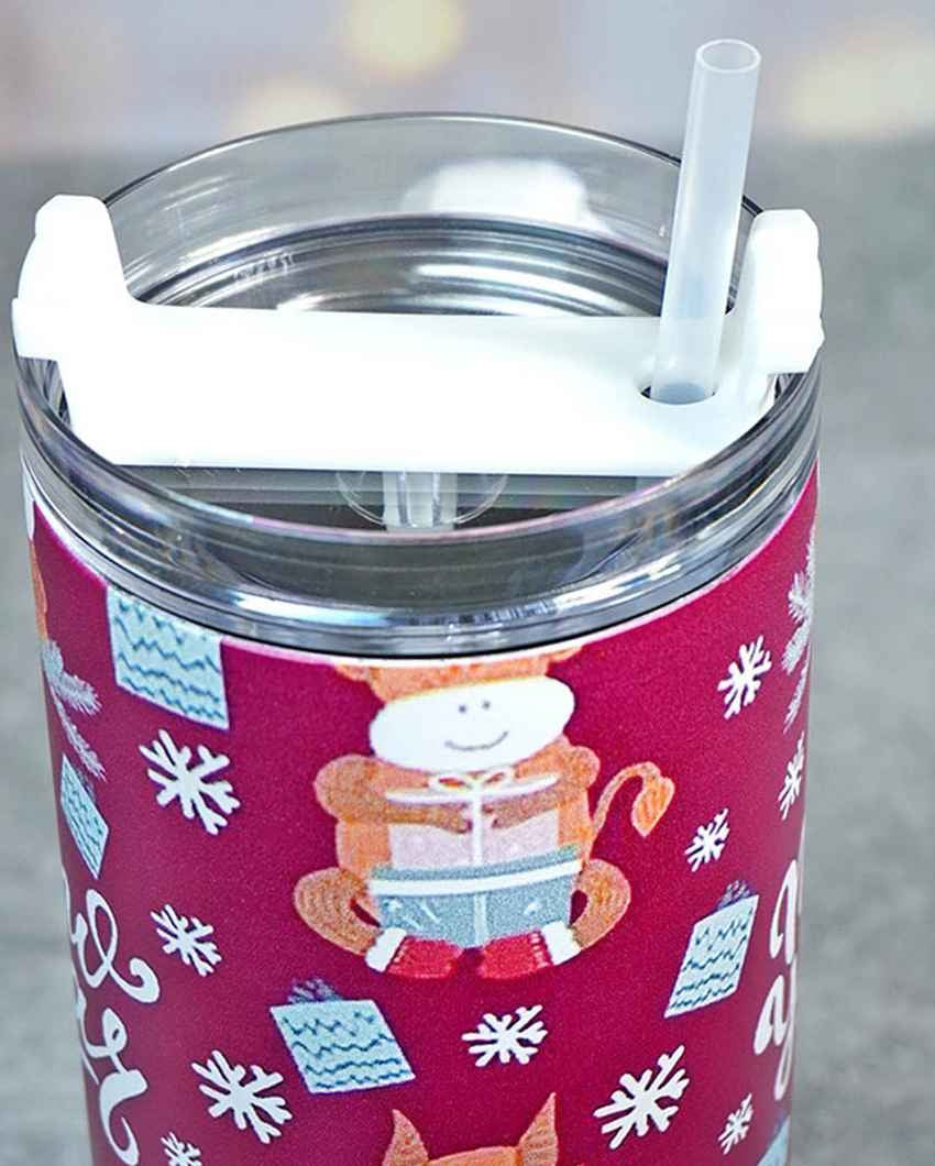 Maroon Christmas Vacuum Insulated Tumbler with Straw Cup | 6 x 4 x 11 inches | 1 Liter