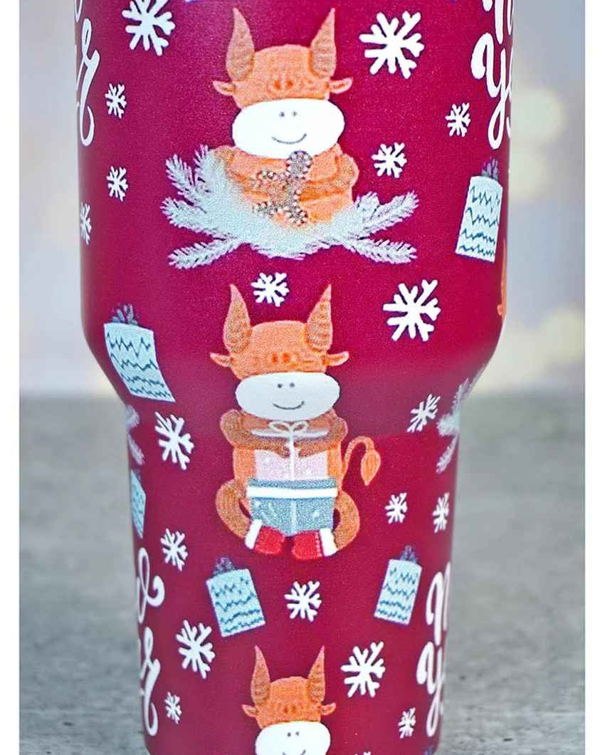 Maroon Christmas Vacuum Insulated Tumbler with Straw Cup | 6 x 4 x 11 inches | 1 Liter