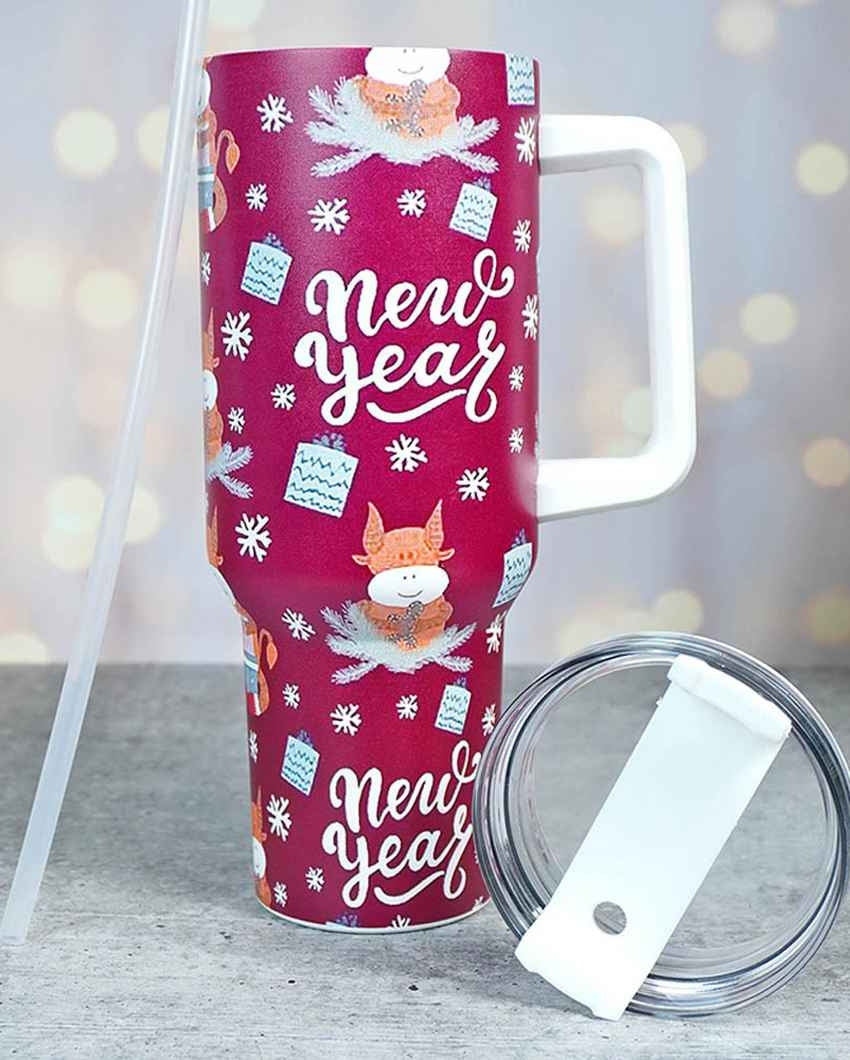 Maroon Christmas Vacuum Insulated Tumbler with Straw Cup | 6 x 4 x 11 inches | 1 Liter