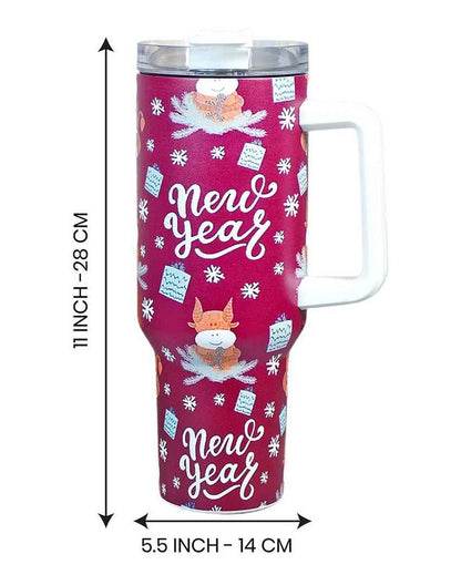 Maroon Christmas Vacuum Insulated Tumbler with Straw Cup | 6 x 4 x 11 inches | 1 Liter