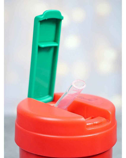 Red Bottle with Green Lid Stainless Steel Sipper Bottle | 3 x 6 inches | 400 ml