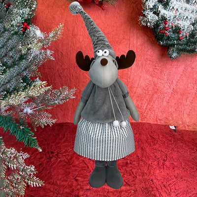 Grey Dress Mrs.Reindeer Christmas Decor | 12 x 12 x 35 Inches