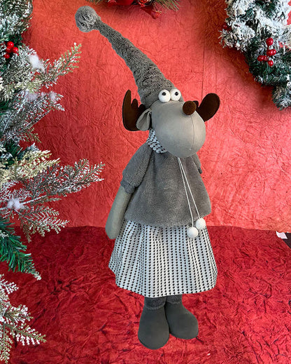 Grey Dress Mrs.Reindeer Christmas Decor | 12 x 12 x 35 Inches