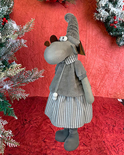 Grey Dress Mrs.Reindeer Christmas Decor | 12 x 12 x 35 Inches