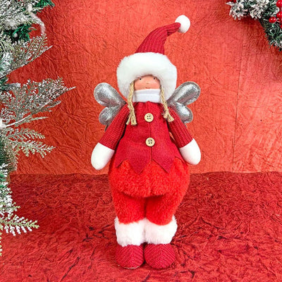 Red Pants Angel With Glitter Silver Wings Christmas Décor | 12 x 12 x 16 inches