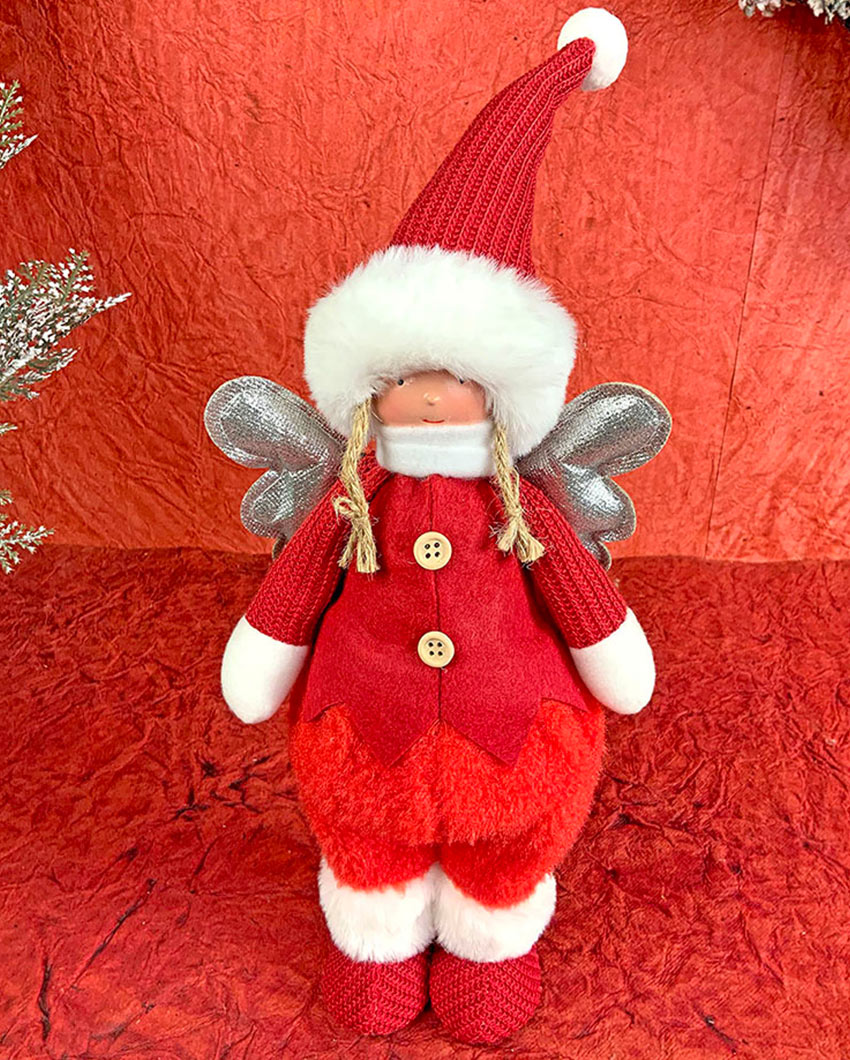 Red Pants Angel With Glitter Silver Wings Christmas Décor | 12 x 12 x 16 inches