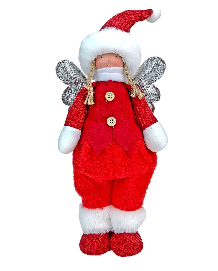 Red Pants Angel With Glitter Silver Wings Christmas Décor | 12 x 12 x 16 inches