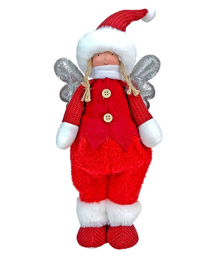 Red Pants Angel With Glitter Silver Wings Christmas Décor | 12 x 12 x 16 inches