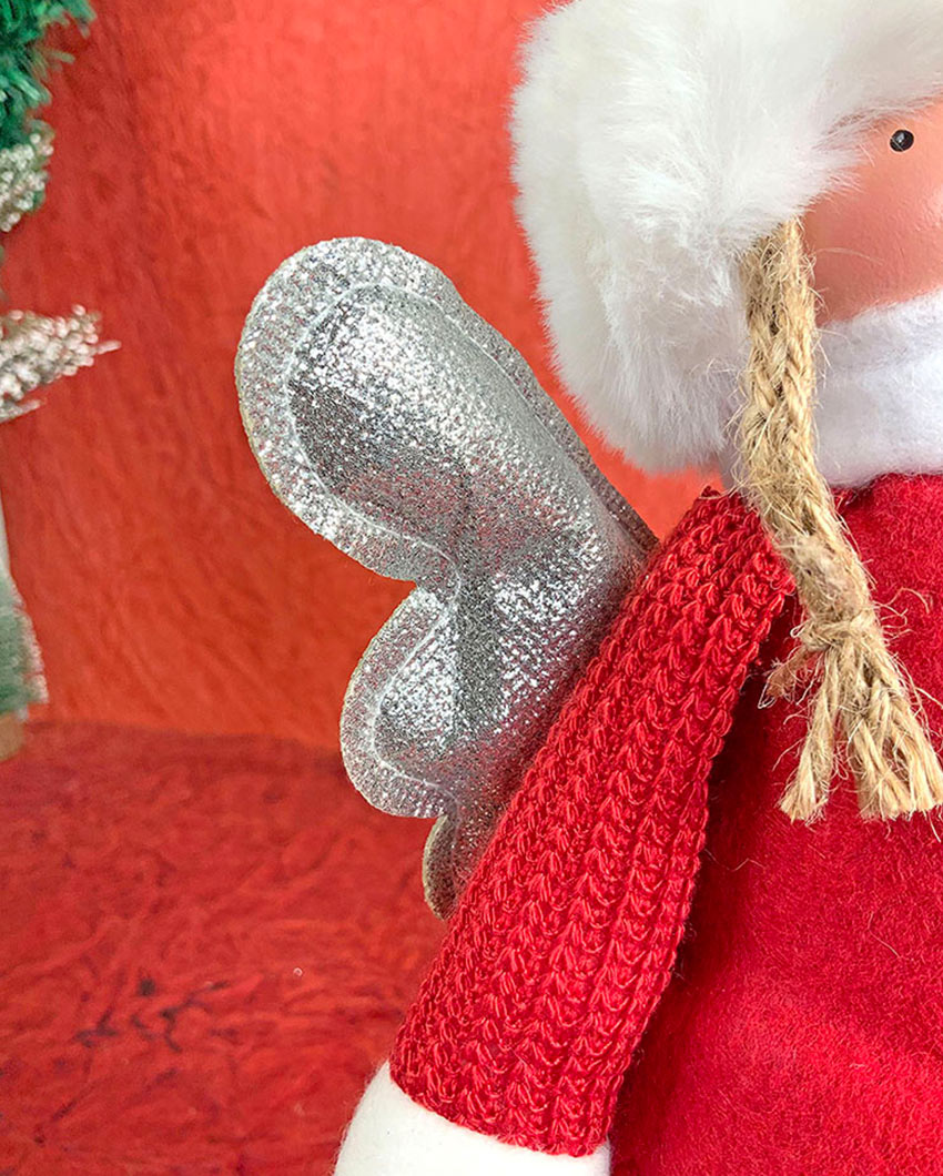 Red Pants Angel With Glitter Silver Wings Christmas Décor | 12 x 12 x 16 inches